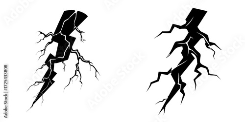 Electric thunderbolts of lightning illuminate the darkness of a night storm, producing a powerful crack as they release magical energy in a brilliant pink flash, depicted in isolation on a black
