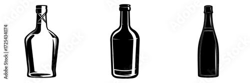 Cartoon illustration of an original bottle for whiskey, liquor, or champagne wine, presented in a modern isolated style