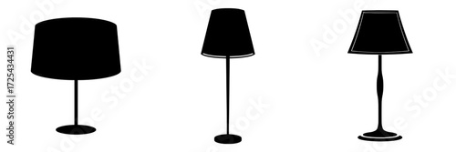 Retro floor lamp featuring a cartoonish textile lampshade in a modern isolated illustration