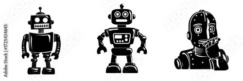 Modern cartoon illustration of a stock robot soldier isolated on a background, representing the development of robots