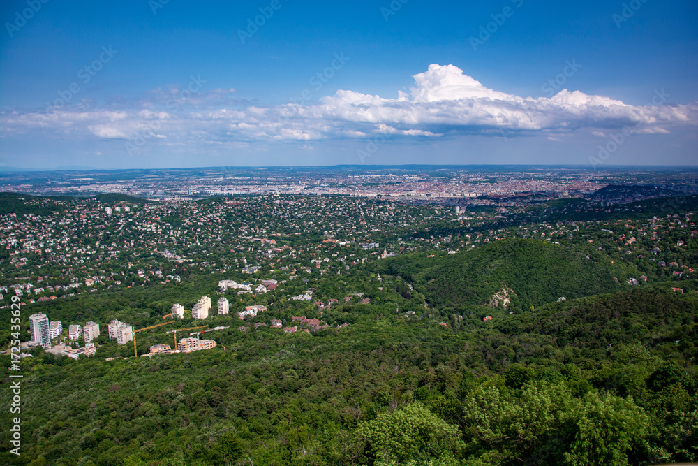 Obraz premium landscape with mountains and view over budapest from normafa and elizabeth lookout