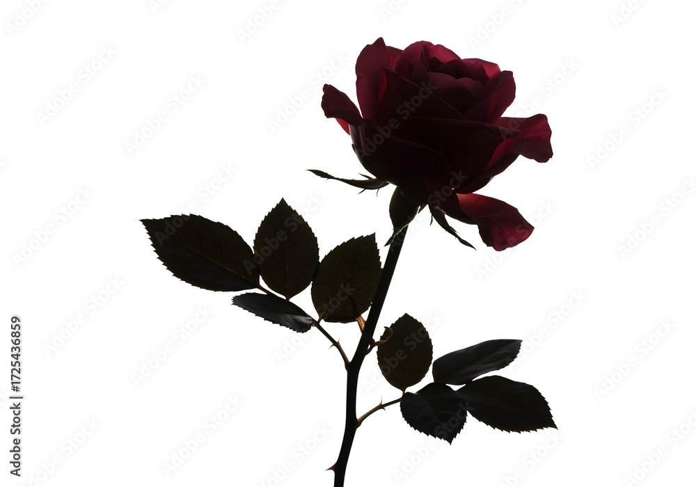 Obraz premium Rose flower silhouette. Black on white background. Isolated. Geometric abstraction, fragmented and reassembled.
