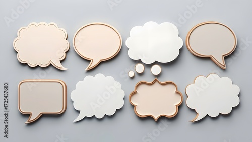 Various speech bubbles on a gray background arranged neatly and symmetrically in a pattern