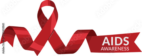 Red ribbon for AIDS awareness on dark background