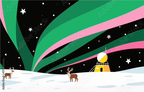 Graphic illustration style, landscape image, vector image