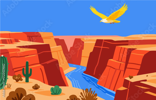 Graphic illustration style, landscape image, vector image