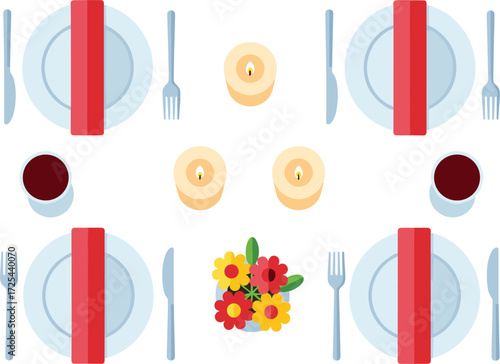 Minimal Flat Romantic Dinner Illustration Collection.