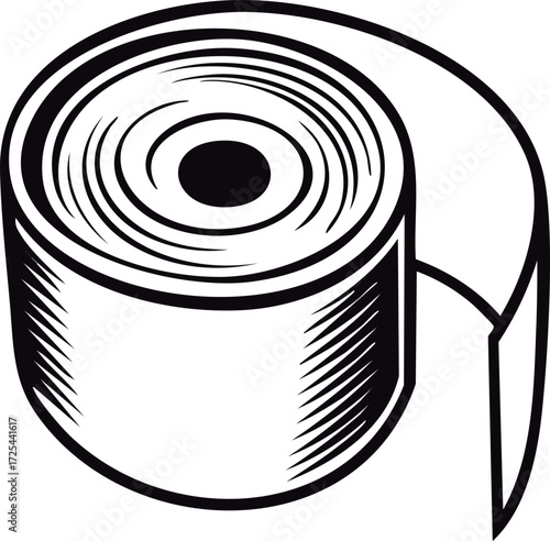 Toilet Paper Roll Unraveling Vector Illustration Black and White