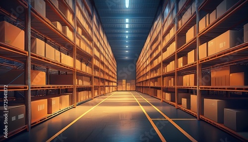 Wallpaper Mural rows of shelves holding boxes inside a warehouse Torontodigital.ca