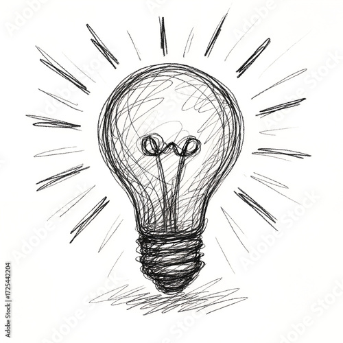 Simple Pencil Sketch of Glowing Lightbulb, Inspiration and Creative Ideas