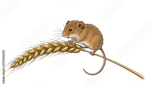 Advanced Study of Cute Field Mouse on Golden Wheat Stalk in Rural Harvest Landscape