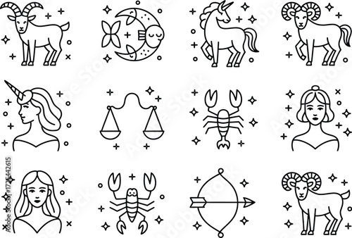 Zodiac signs astrology horoscope symbols vector illustration