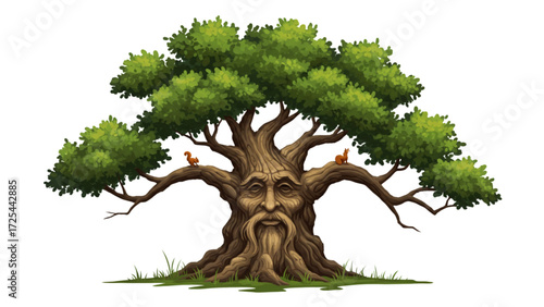 Advanced Exploration of Mystical Ent Tree with Ancient Woodland Spirit and Lush Green Canopy