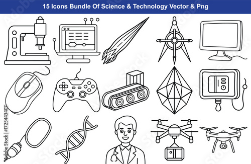 15 science and technology icons bundle digital artwork for various projects and themes isolated on transparent background
