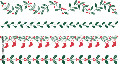 Christmas borders vector decorative foliage holiday season art