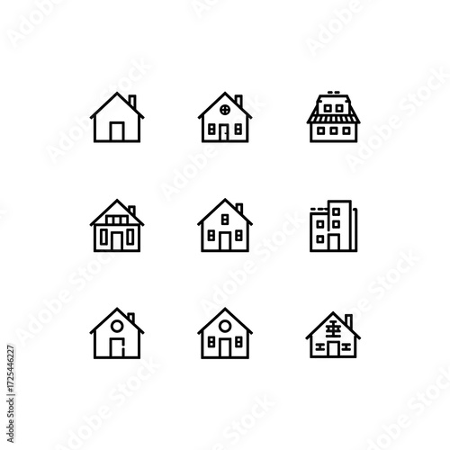 Home and Factory Icon Set | Minimal Vector Design for Industry, Real Estate, and Construction