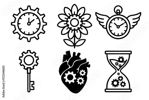 Vector Illustration of Surreal Clockwork Icons