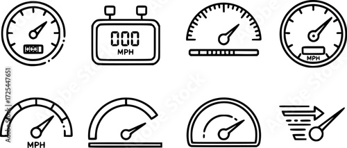 Linear icon set of speedometer .