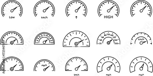 Linear icon set of speedometer .