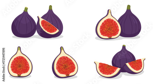 Fresh figs in various arrangements showcasing the vibrant inner flesh