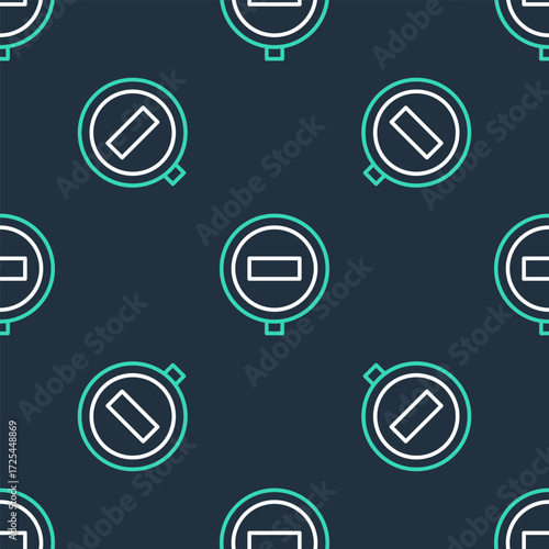 Line Stop sign icon isolated seamless pattern on black background. Traffic regulatory warning stop symbol. Vector