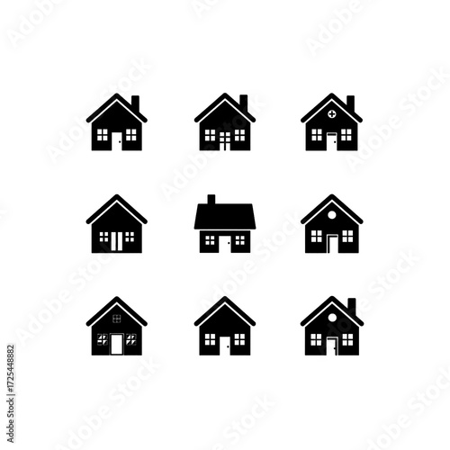 Home and Factory Icon Set | Minimal Vector Design for Industry, Real Estate, and Construction