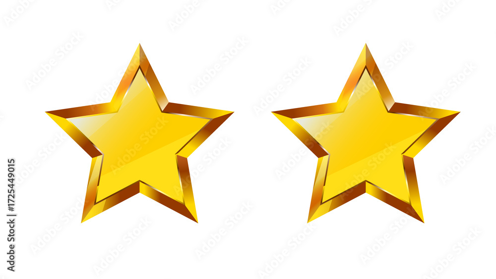 Obraz premium Two golden, glossy stars shine against a stark black background, evoking celebration.