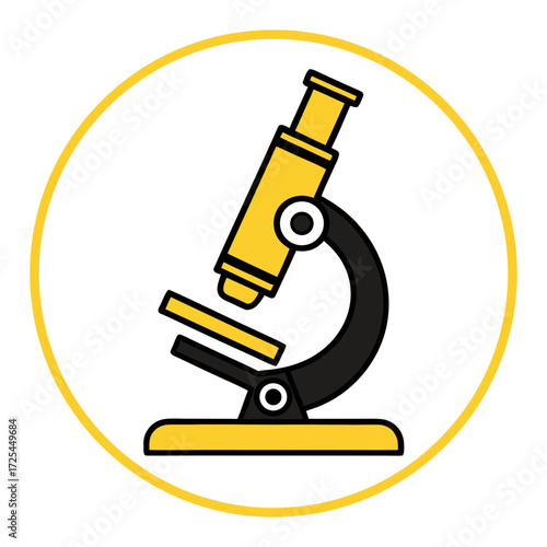 Yellow and black microscope icon in circle science