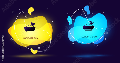 Black Nachos in bowl icon isolated on black background. Tortilla chips or nachos tortillas. Traditional mexican fast food menu. Abstract banner with liquid shapes. Vector