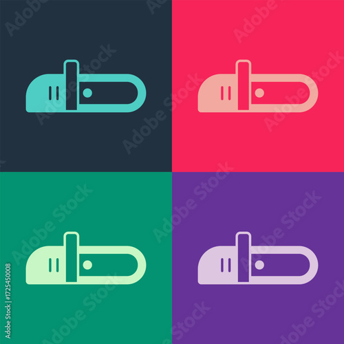 Pop art Chainsaw icon isolated on color background. Vector