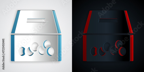 Paper cut Donation and charity icon isolated on grey and black background. Donate money and charity concept. Paper art style. Vector