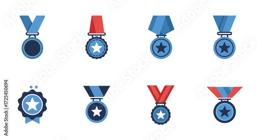 Colorful collection of award medals and ribbon icons displayed in a row