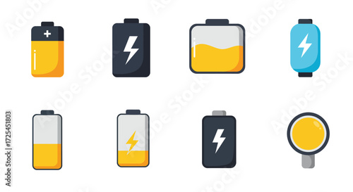 Colorful battery icons showing varying levels of charge and power