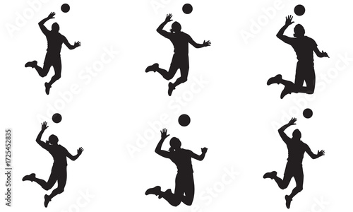 Silhouettes of multipull Volleyball Players Jumping