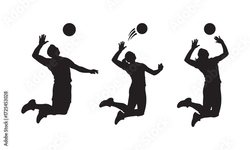 Silhouettes of multipull Volleyball Players Jumping