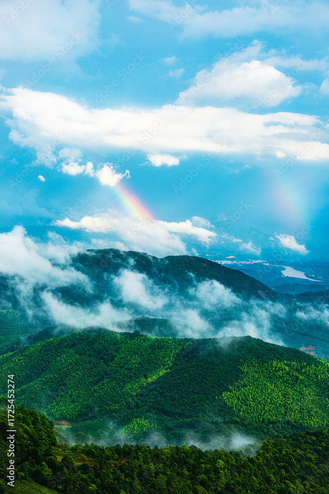 Obraz premium Rainbow landscape after rain at Queya Mountain, Heyuan City, Guangdong Province, China