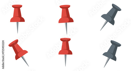 Collection of colorful push pins in different arrangements and shades