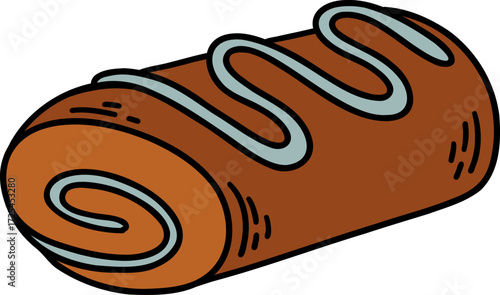 Brown swiss roll with light blue icing