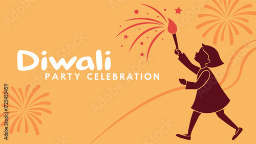 Festive Diwali party poster with colorful sparklers, fireworks, and diya illustration on bright background