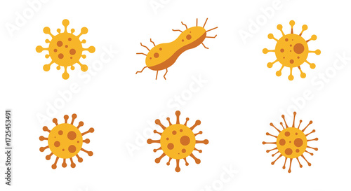 Illustrative depiction of various microscopic virus and bacteria cell structures