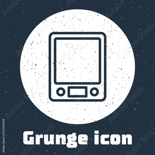 Grunge line Electronic scales icon isolated on grey background. Weight measure equipment. Monochrome vintage drawing. Vector