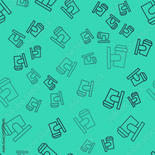 Black line Led track lights and lamps with spotlights icon isolated seamless pattern on green background. Vector