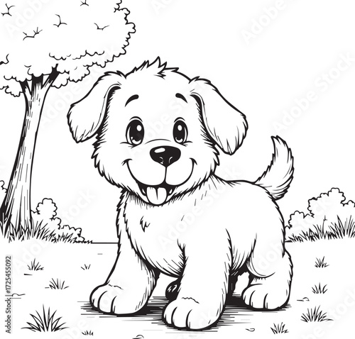 Joyful Puppy in the Park: An adorable puppy's sketch captures the heart, full of playful charm, a sketch that encapsulates the joy of nature and puppy love.