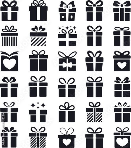 black various gift, box, present, surprise, christmas gift icon outline silhouette for graphic resources