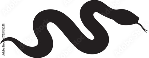 Silhouette vector of snake crawling forward, wild reptile slithering animal design.