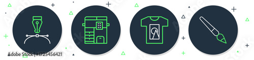 Set line Copy machine, T-shirt, Fountain pen nib and Paint brush icon. Vector