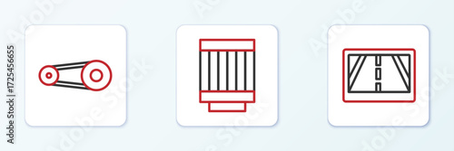 Set line Gps device with map, Timing belt kit and Car air filter icon. Vector