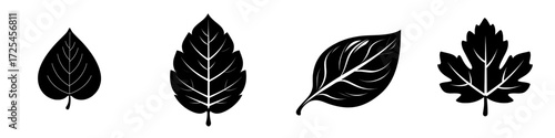 The Simple Leaf Sprig Icon is a minimalist depiction of a leaf sprig with five leaves arranged symmetrically around a central stem, ideal for symbolizing nature and growth