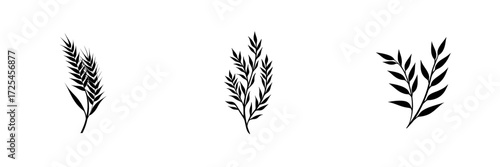 A minimalist black and white icon, the Simple Sprig Icon, consists of a sprig with seven leaves, embodying the concepts of growth, prosperity, and nature