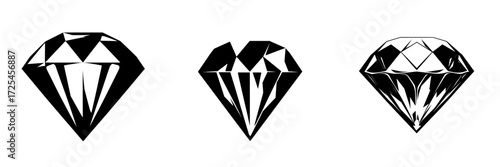 The Black Diamond Icon is a sleek and minimalist illustration that features a black diamond with sharp lines and geometric facets, perfect for designs that emphasize luxury, power, and sophistication